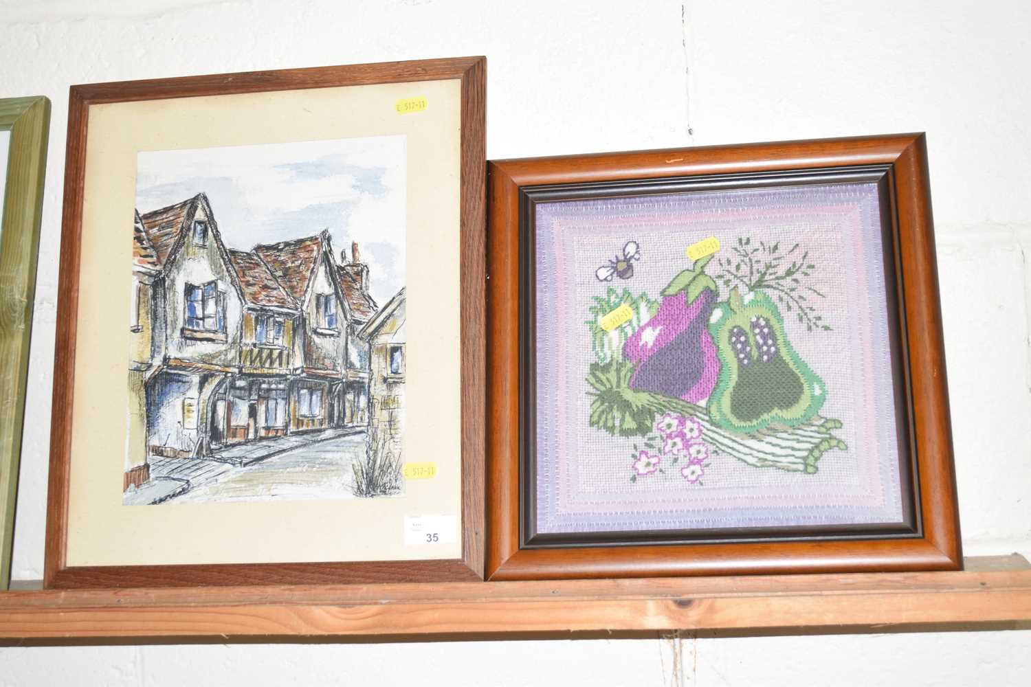 Lot 35 - A framed needlework picture of flowers and...