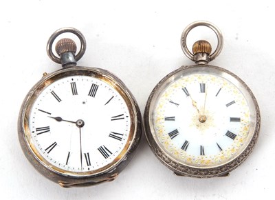 Lot 301 - Two white metal pocket watches stamped on the...