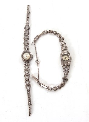 Lot 313 - Two white metal and Marcasite ladies...