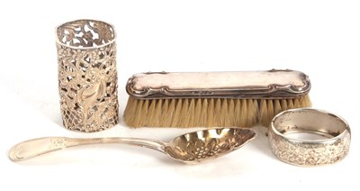 Lot 126 - Mixed Lot: A hallmarked silver pierced bottle...