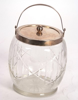 Lot 146 - An Art Deco cut glass biscuit barrel with a...