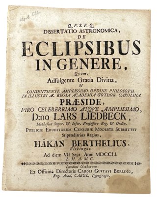 Lot 1348 - ASTRONOMY - ECLIPSES Dissertatio astronomica...