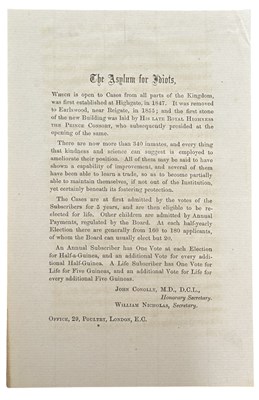 Lot 1460 - ASYLUM FOR IDIOTS BROADSIDE. Small measuring;...