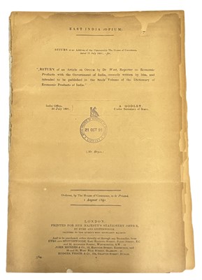Lot 1466 - EAST INDIA OPIUM REPORT. 1891. East India...
