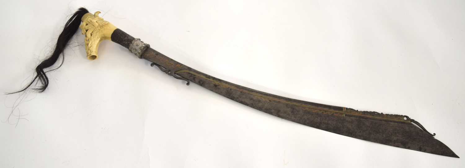 Lot 60 - Borneo Dayak Mandau sword with bone carved...