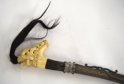 Lot 60 - Borneo Dayak Mandau sword with bone carved...