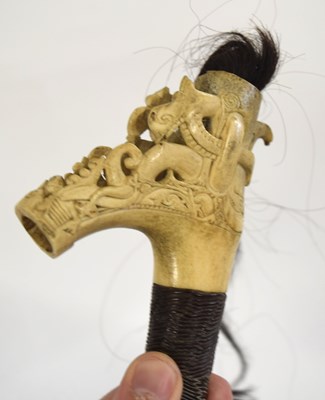 Lot 60 - Borneo Dayak Mandau sword with bone carved...