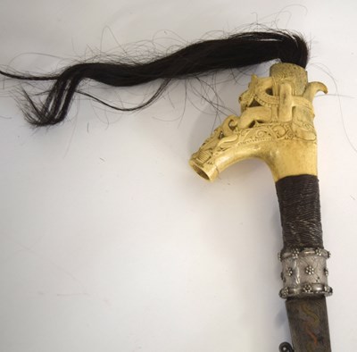 Lot 60 - Borneo Dayak Mandau sword with bone carved...