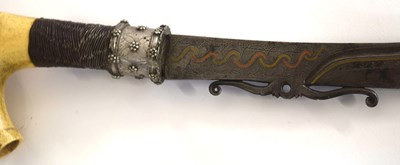 Lot 60 - Borneo Dayak Mandau sword with bone carved...