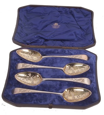 Lot 227 - Cased:  Four George III silver tablespoons...