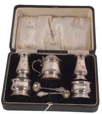 Lot 229 - A George V cased five piece condiment set...