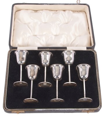 Lot 230 - A cased set of six hallmarked silver goblets...