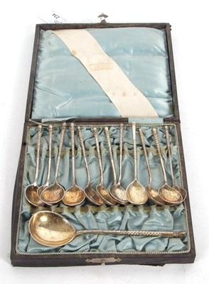 Lot 234 - Box set of twelve Russian silver niello cavier...