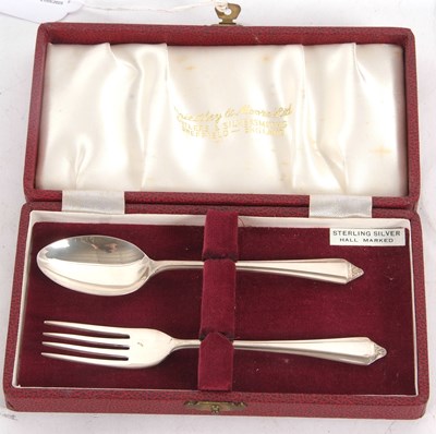 Lot 238 - A cased silver christening spoon and fork,...