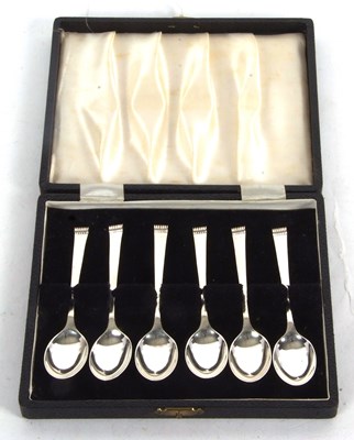 Lot 243 - Cased set of six silver hallmarked teaspoons,...