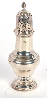 Lot 250 - A George V silver caster of plain baluster...