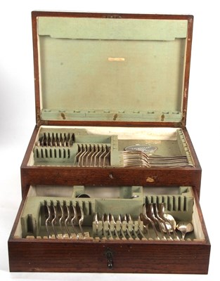 Lot 277 - An oak cased part canteen of silver plated...