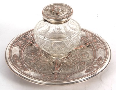 Lot 264 - Large Victorian silver plated ink stand...