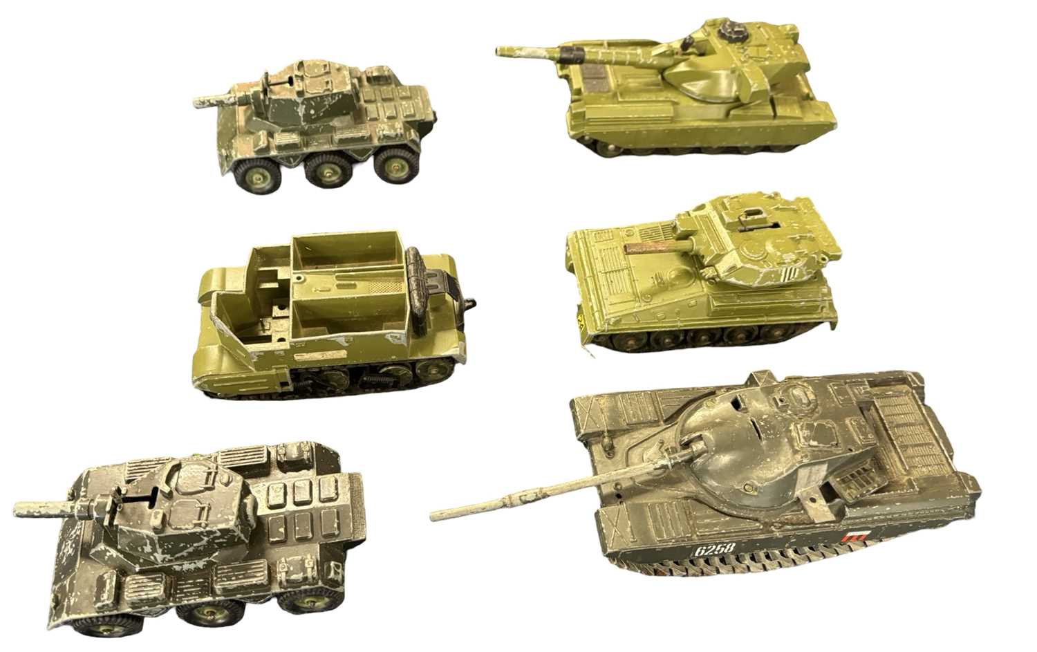 Lot 228 - 6 die-cast tank models, mostly Dinky Toys