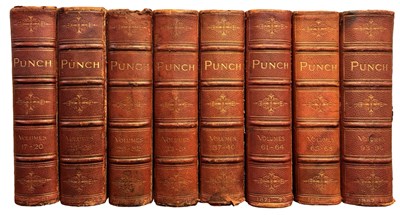 Lot 221 - PUNCH: 8 red half calf and green boarded...