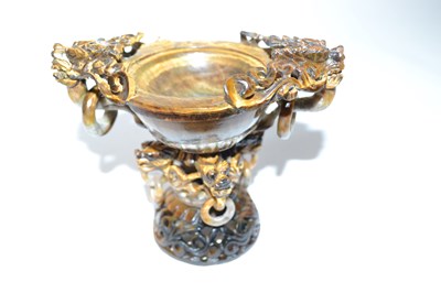 Lot 302 - A carved stone ware Tigers Eye censer with...