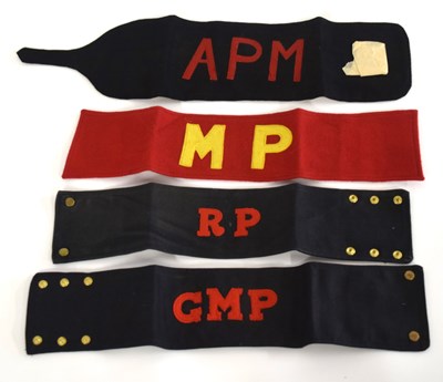 Lot 58 - Quantity of Four Military police armbands to...