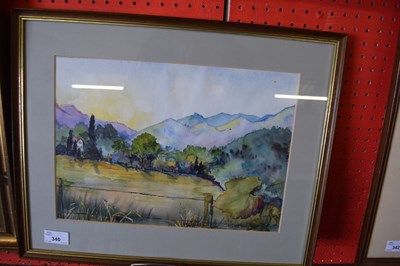 Lot 340 - JUDY BARBER, STUDY OF RURAL SCENE WITH DISTANT...