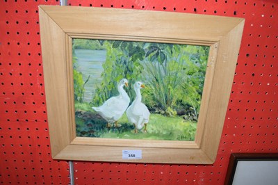 Lot 358 - B J HARDING, STUDY OF GEESE, OIL ON CANVAS IN...