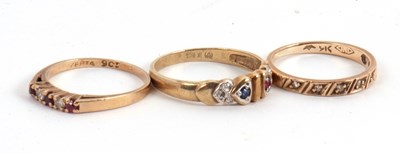 Lot 53 - Three 9ct gemset rings: to include a five...