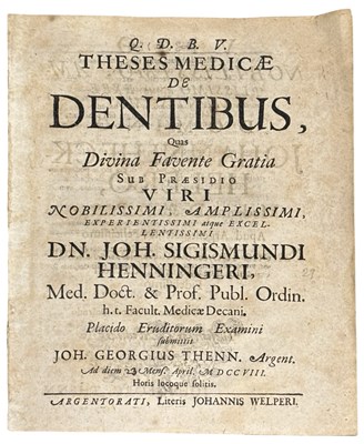 Lot 1424 - DENTISTRY. Johann Sigismund Henninger. Theses...