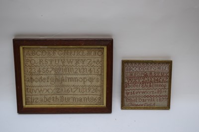Lot 196 - Two needlework samplers decorated with rows of...