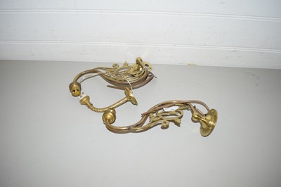 Lot 25 - PAIR OF BRASS WALL BRACKETS DECORATED WITH...