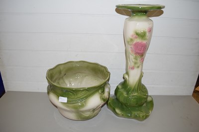 Lot 26 - FLORAL DECORATED JARDINIERE AND STAND