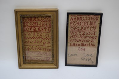 Lot 197 - Two 19th century needlework samplers decorated...
