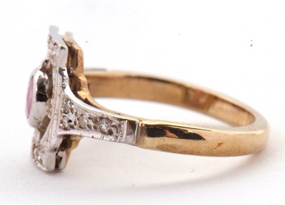 Lot 42 - A 9ct ruby and diamond ring, the central...