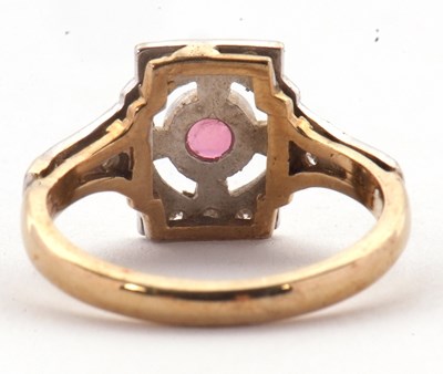 Lot 42 - A 9ct ruby and diamond ring, the central...