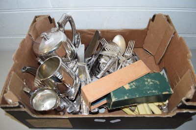 Lot 43 - BOX VARIOUS ASSORTED SILVER PLATED CUTLERY,...