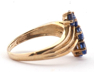 Lot 75 - A 9ct blue stone ring, set with five oval blue...
