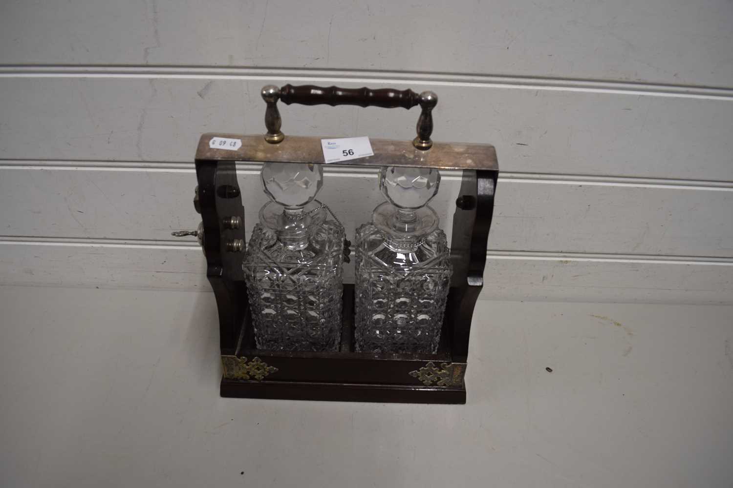 Lot 56 - HARDWOOD AND SILVER PLATED MOUNTED TWO BOTTLE...