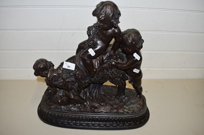 Lot 61 - BRONZE EFFECT MODEL OF THREE PUTTO AND A RAM