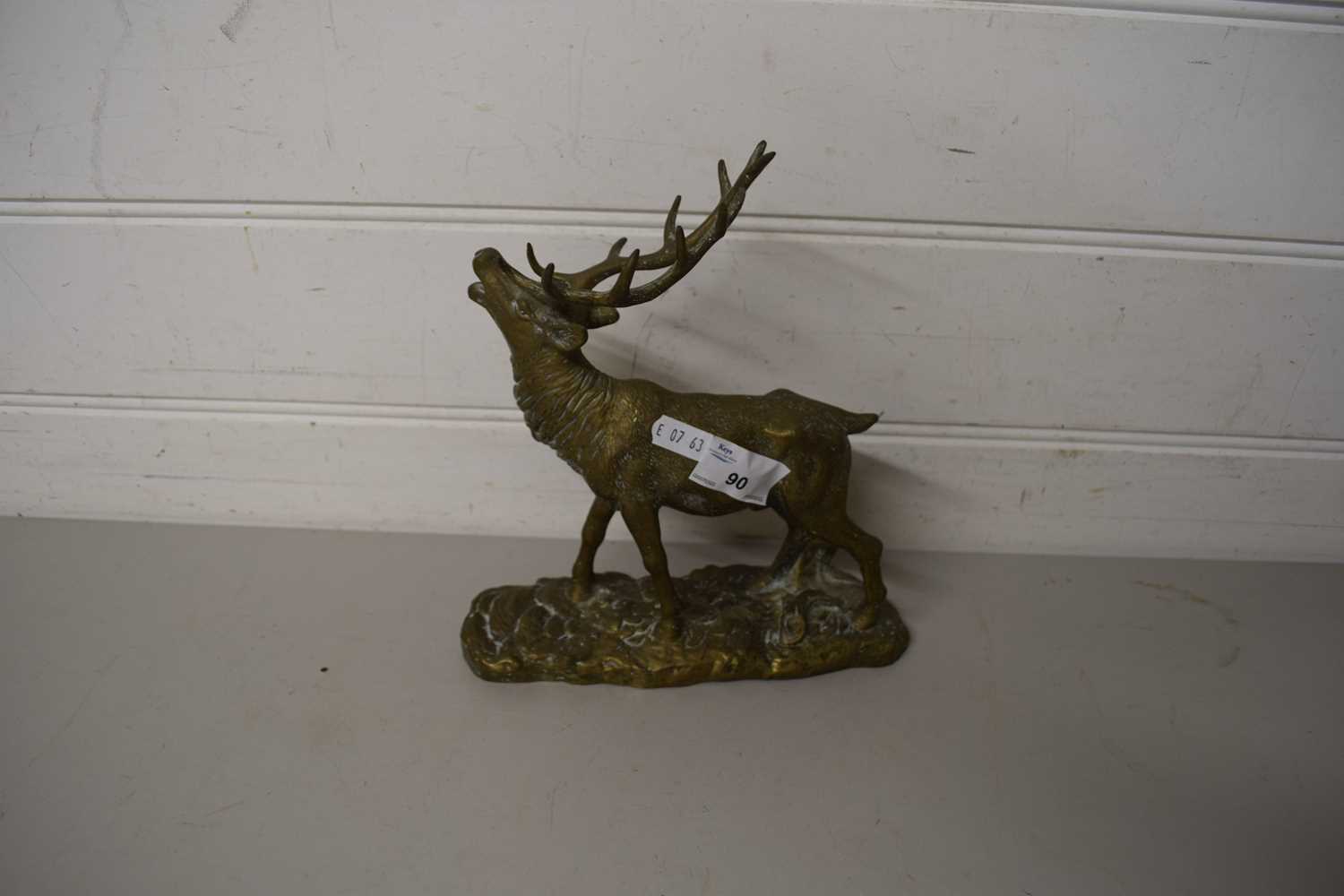 Lot 90 - CAST BRASS MODEL OF A STAG ON PLINTH BASE