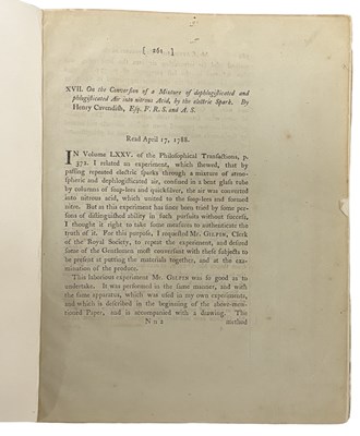 Lot 1358 - HENRY CAVENDISH. On the Conversion of a...