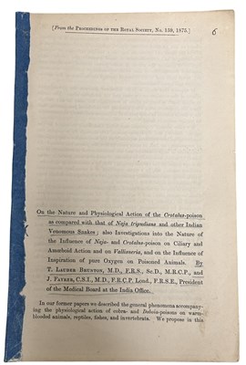 Lot 1361 - INDIAN VENOMOUS SNAKES. On the nature and...