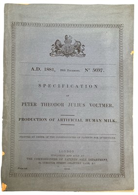 Lot 1485 - ARTIFICIAL HUMAN MILK PATENT. “Specification...