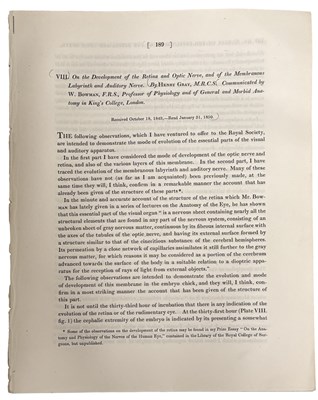 Lot 1486 - HENRY GRAY. On the development of the retina...