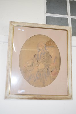 Lot 708 - Oval watercolour of a lady, framed and glazed