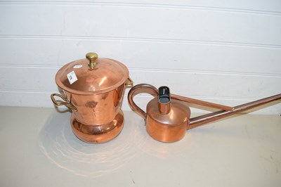 Lot 176 - SMALL COPPER WATERING CAN AND A COPPER COVERED...