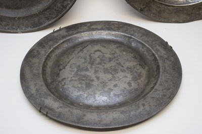 Lot 214 - Three 18th century pewter circular plates or...