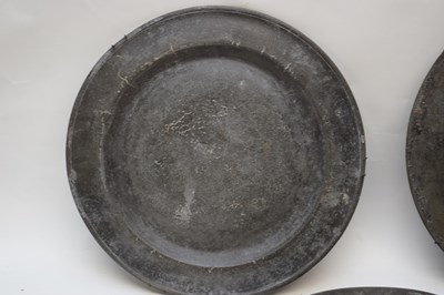 Lot 214 - Three 18th century pewter circular plates or...