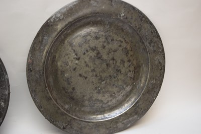 Lot 214 - Three 18th century pewter circular plates or...